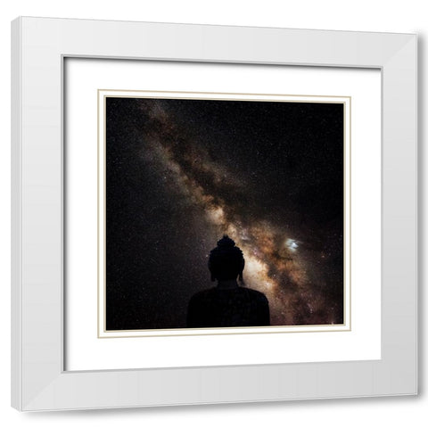 The God And Universe White Modern Wood Framed Art Print with Double Matting by Swapnil