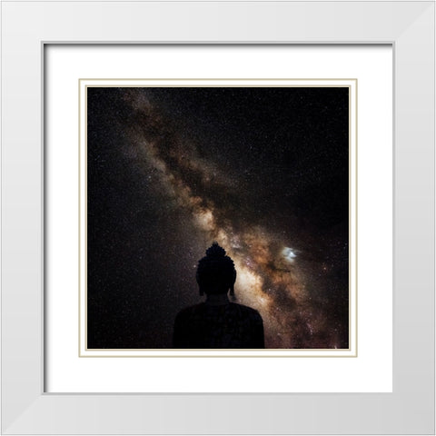 The God And Universe White Modern Wood Framed Art Print with Double Matting by Swapnil