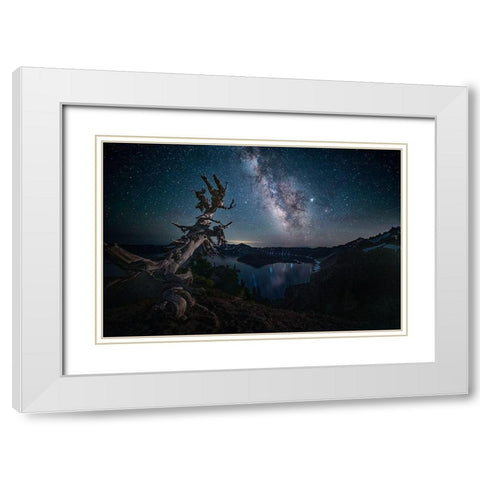 Milky Way Over Crater Lake White Modern Wood Framed Art Print with Double Matting by Jacobs, Lydia