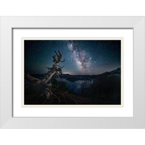 Milky Way Over Crater Lake White Modern Wood Framed Art Print with Double Matting by Jacobs, Lydia