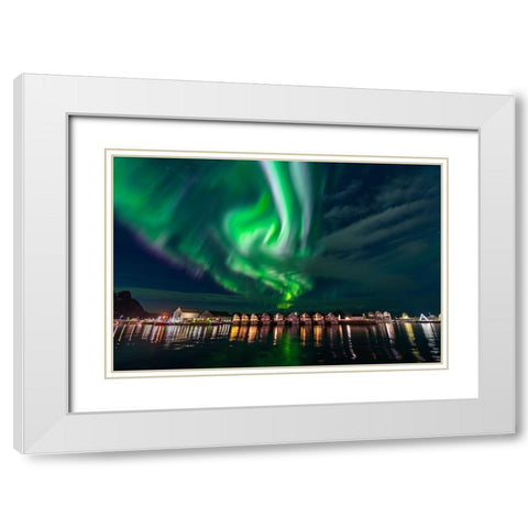 Svolvaer Polar Light 2 White Modern Wood Framed Art Print with Double Matting by Alicke, Bjoern