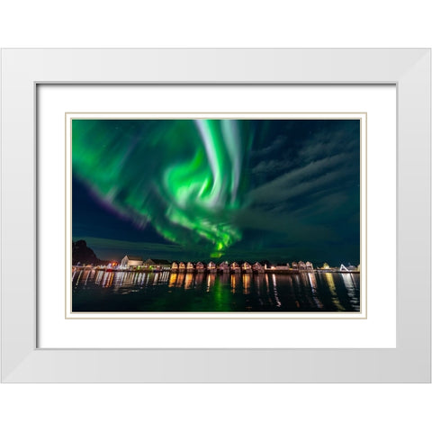 Svolvaer Polar Light 2 White Modern Wood Framed Art Print with Double Matting by Alicke, Bjoern