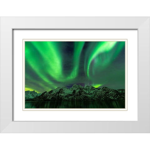 Lofoten Aurora Mountains White Modern Wood Framed Art Print with Double Matting by Alicke, Bjoern
