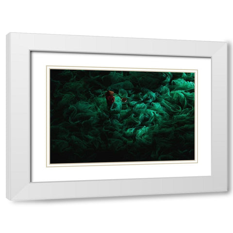 The Green Field White Modern Wood Framed Art Print with Double Matting by Song, Gunarto