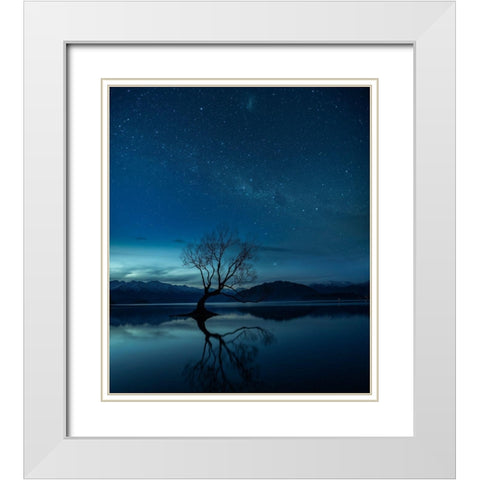 Wanaka Tree White Modern Wood Framed Art Print with Double Matting by Cheng, Yu