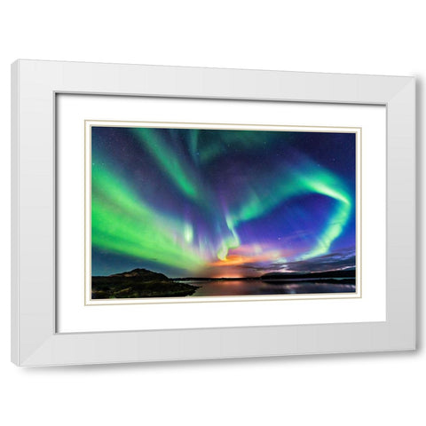 The Aurora In Iceland White Modern Wood Framed Art Print with Double Matting by C. Sink, Jeffrey