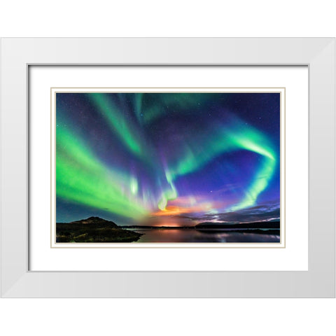 The Aurora In Iceland White Modern Wood Framed Art Print with Double Matting by C. Sink, Jeffrey