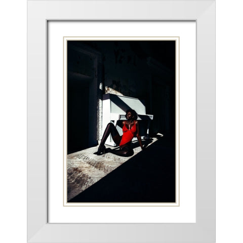 Dark Red White Modern Wood Framed Art Print with Double Matting by Bolgov (Axe), Ruslan