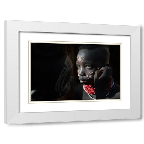 Ethiopian Karo Tribes White Modern Wood Framed Art Print with Double Matting by Intarob, Sarawut