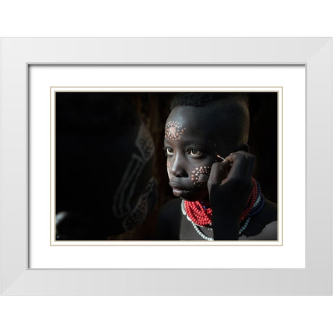 Ethiopian Karo Tribes White Modern Wood Framed Art Print with Double Matting by Intarob, Sarawut