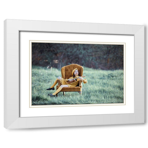 Power Of The Music White Modern Wood Framed Art Print with Double Matting by Jia, Wendy