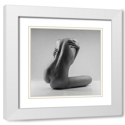 Hug Her Back White Modern Wood Framed Art Print with Double Matting by Valevicius, Aurimas