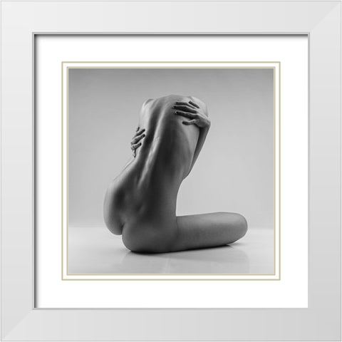 Hug Her Back White Modern Wood Framed Art Print with Double Matting by Valevicius, Aurimas