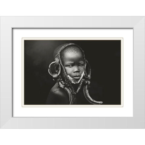 Child Mursi White Modern Wood Framed Art Print with Double Matting by Yosifov, Svetlin