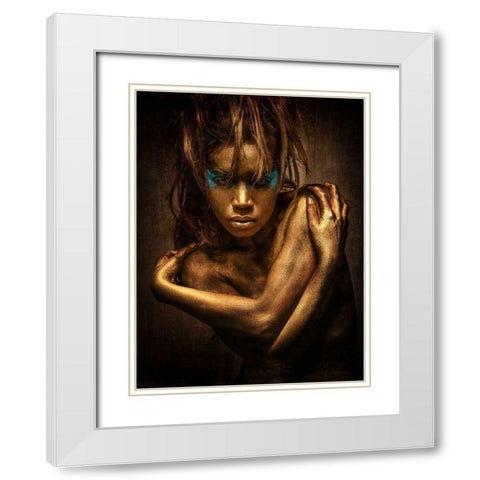 Golden Girl White Modern Wood Framed Art Print with Double Matting by Siegart