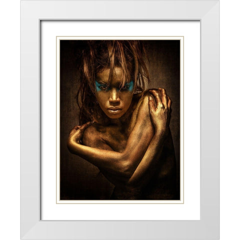 Golden Girl White Modern Wood Framed Art Print with Double Matting by Siegart