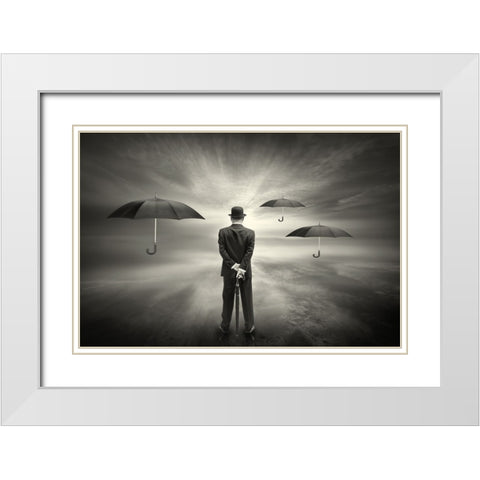 El Seapor De Los Paraguas White Modern Wood Framed Art Print with Double Matting by Antonio Trivino, Jose