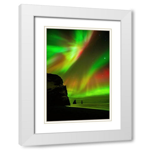 The Northern Lights Are Reflecting In The Ocean White Modern Wood Framed Art Print with Double Matting by Simon, Petr