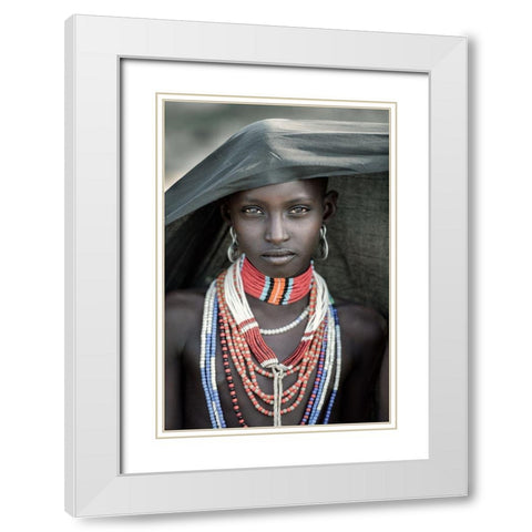 Arbore Tribes Girl White Modern Wood Framed Art Print with Double Matting by Cole, Trevor