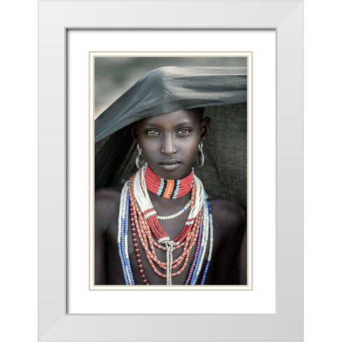 Arbore Tribes Girl White Modern Wood Framed Art Print with Double Matting by Cole, Trevor