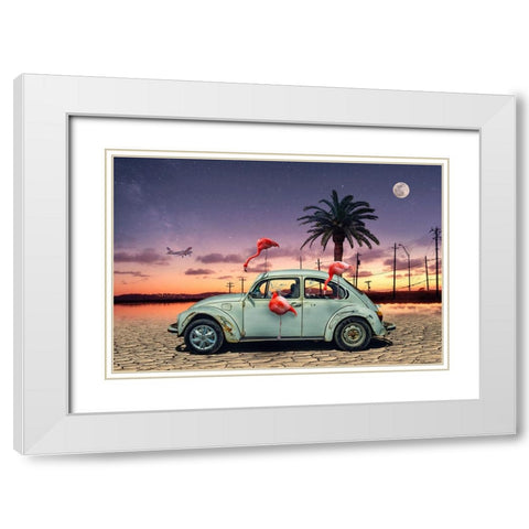 Flamingos Ate My Car White Modern Wood Framed Art Print with Double Matting by Marcel, Christian