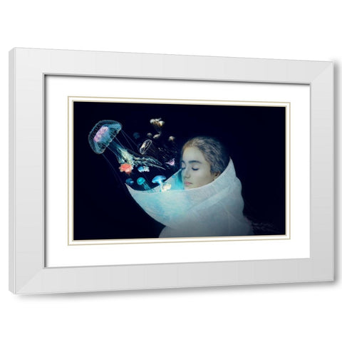 Jellyfish - The Queen Of The Sea White Modern Wood Framed Art Print with Double Matting by Bagheri, Parsa