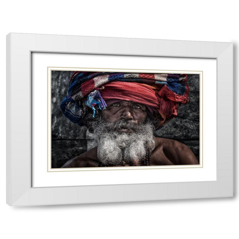 Man At The Pashupatinath Temple - Kathmandu White Modern Wood Framed Art Print with Double Matting by Inazio Kuesta, Joxe