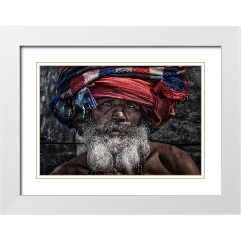 Man At The Pashupatinath Temple - Kathmandu White Modern Wood Framed Art Print with Double Matting by Inazio Kuesta, Joxe