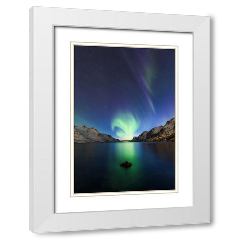 Light At The End Of The Fjord White Modern Wood Framed Art Print with Double Matting by Markkanen, Mika-Pekka
