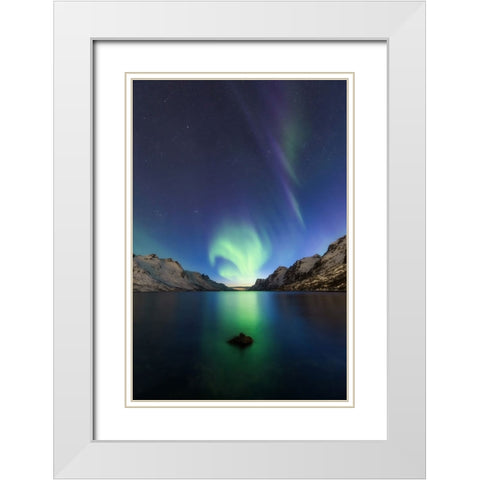 Light At The End Of The Fjord White Modern Wood Framed Art Print with Double Matting by Markkanen, Mika-Pekka