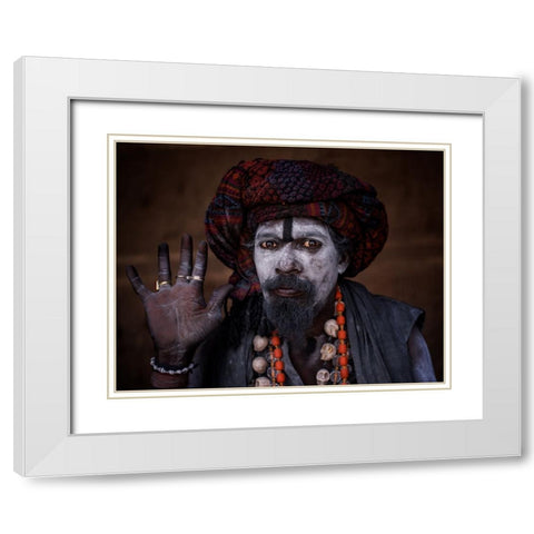 Aghori Baba White Modern Wood Framed Art Print with Double Matting by Kalla, Vivek