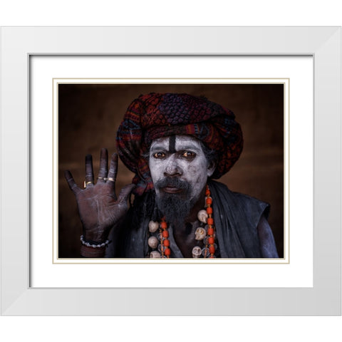 Aghori Baba White Modern Wood Framed Art Print with Double Matting by Kalla, Vivek