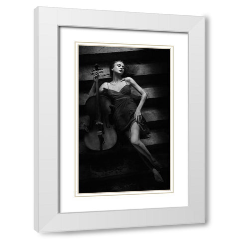 The Cellist White Modern Wood Framed Art Print with Double Matting by Kisworo, Sebastian