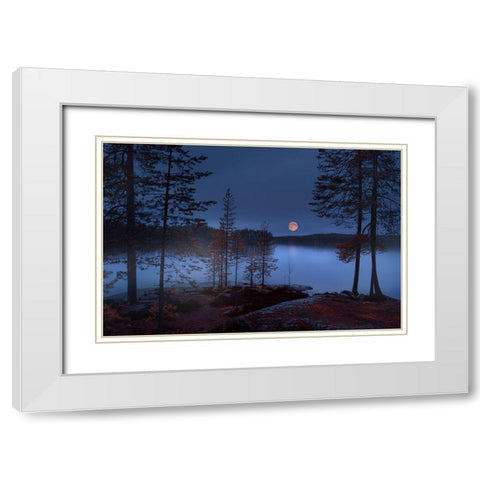 Red Moon White Modern Wood Framed Art Print with Double Matting by Georgieva V, Nikki