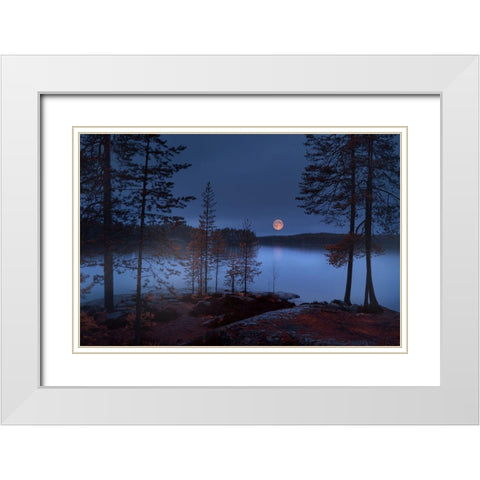 Red Moon White Modern Wood Framed Art Print with Double Matting by Georgieva V, Nikki