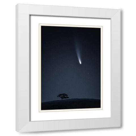 Visitor White Modern Wood Framed Art Print with Double Matting by Ning, Aidong