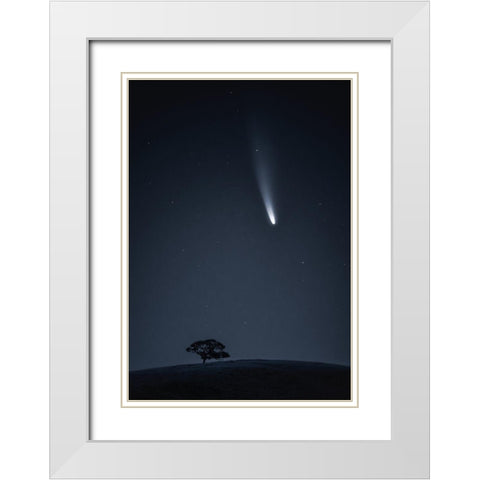 Visitor White Modern Wood Framed Art Print with Double Matting by Ning, Aidong