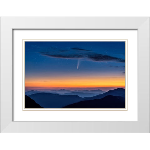 Comet Neowise White Modern Wood Framed Art Print with Double Matting by Zhu, Hua