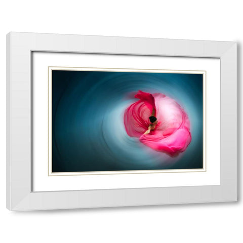 Pink Ballerina White Modern Wood Framed Art Print with Double Matting by Abu, Dekel