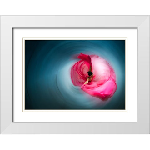 Pink Ballerina White Modern Wood Framed Art Print with Double Matting by Abu, Dekel