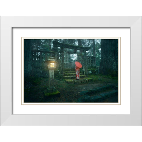 Okunoin Cemetery White Modern Wood Framed Art Print with Double Matting by De La, Javier
