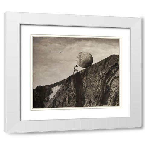 Sisyphus White Modern Wood Framed Art Print with Double Matting by Hummel, Jeffrey
