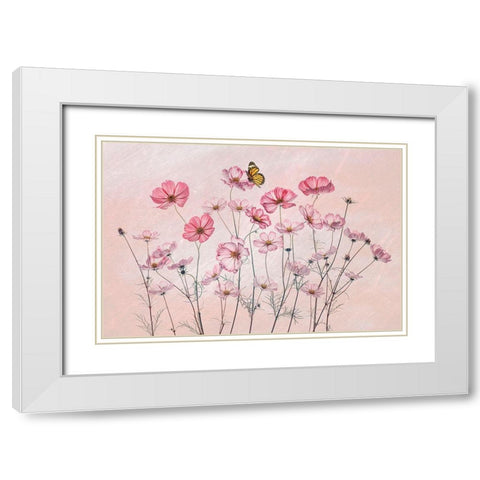 Cosmos And Butterfly White Modern Wood Framed Art Print with Double Matting by Jacobs, Lydia