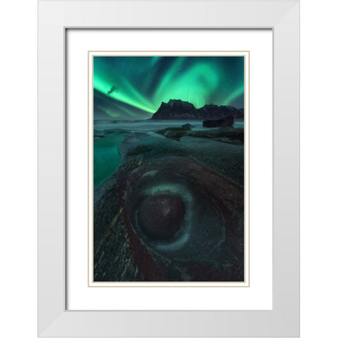 Pozo White Modern Wood Framed Art Print with Double Matting by Gonzalez, Carlos