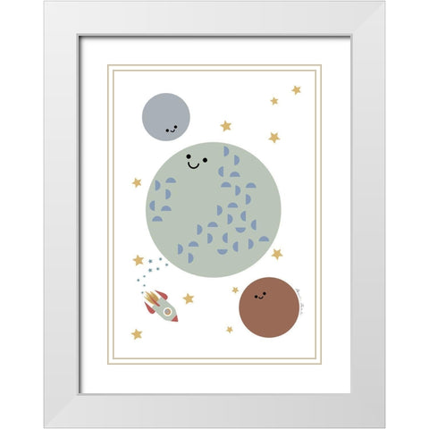 Solar Earth Moon White Modern Wood Framed Art Print with Double Matting by 1x Studio II