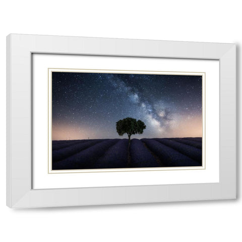 Tree And Milky Way White Modern Wood Framed Art Print with Double Matting by Ruiz Dueso, Jorge