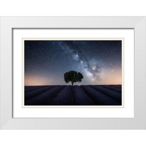 Tree And Milky Way White Modern Wood Framed Art Print with Double Matting by Ruiz Dueso, Jorge