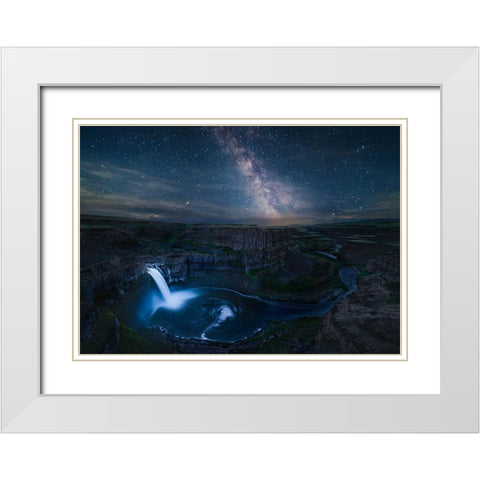 Falls In Night White Modern Wood Framed Art Print with Double Matting by Xu, Leah