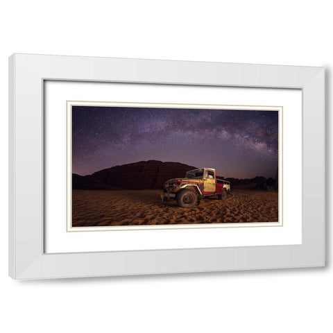 Car Under The Milkyway Galaxy White Modern Wood Framed Art Print with Double Matting by Shawki Ibrahim, Saad