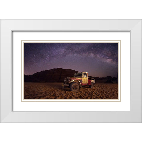 Car Under The Milkyway Galaxy White Modern Wood Framed Art Print with Double Matting by Shawki Ibrahim, Saad